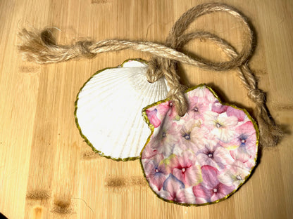 Decoupage Scallop Shell  Hanger ~ Pink Pansy design